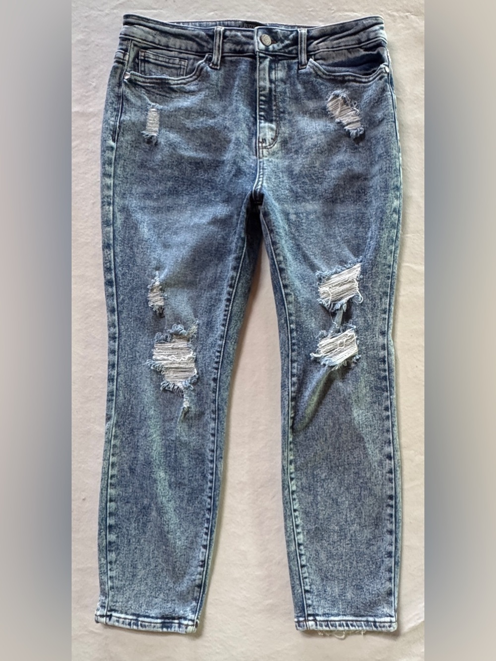 Judy Blue Acid Wash Distressed Boyfriend Jeans JB88281 Medium Indigo Wash 13/31 - Picture 3 of 17